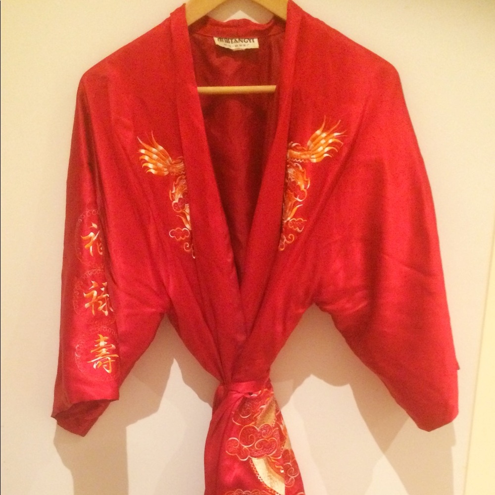 Embroidered Red Satin Robe